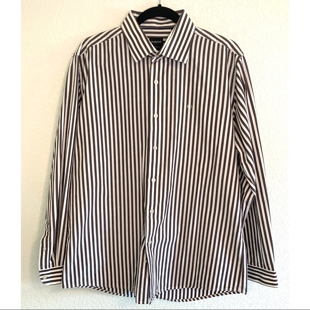 Cacharel brown/white striped collared shirt large